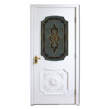 Gabon Hemlock Luxury Art Glass Design Double Door Solid Wood Door For Village Main Front Interior